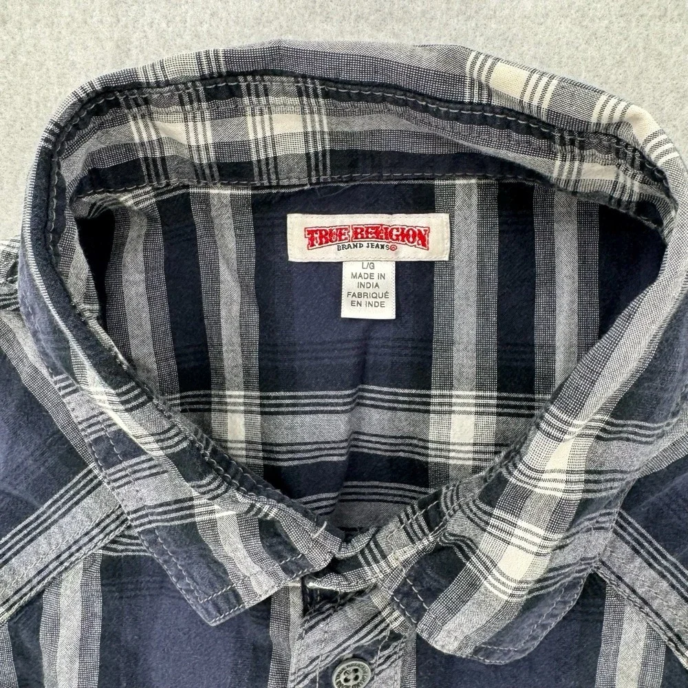 True Religion Shirt Mens‎ Large Western Fit Plaid Cowboy Flannel Long Sleeve